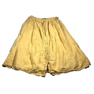 The Tiny Big Sister Yellow Linen Cotton Gauzy Boho Flared Skirt Button Sz 34 XS